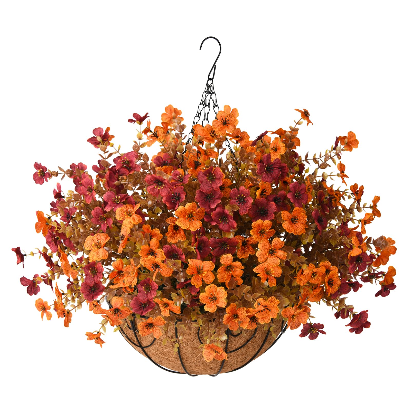 Front view of ZFProcess artificial fall hanging flowers basket with daisies