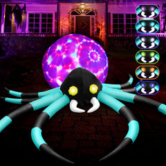 Front view of zukakii 12FT Giant Halloween Inflatable Spider with colourful eyes