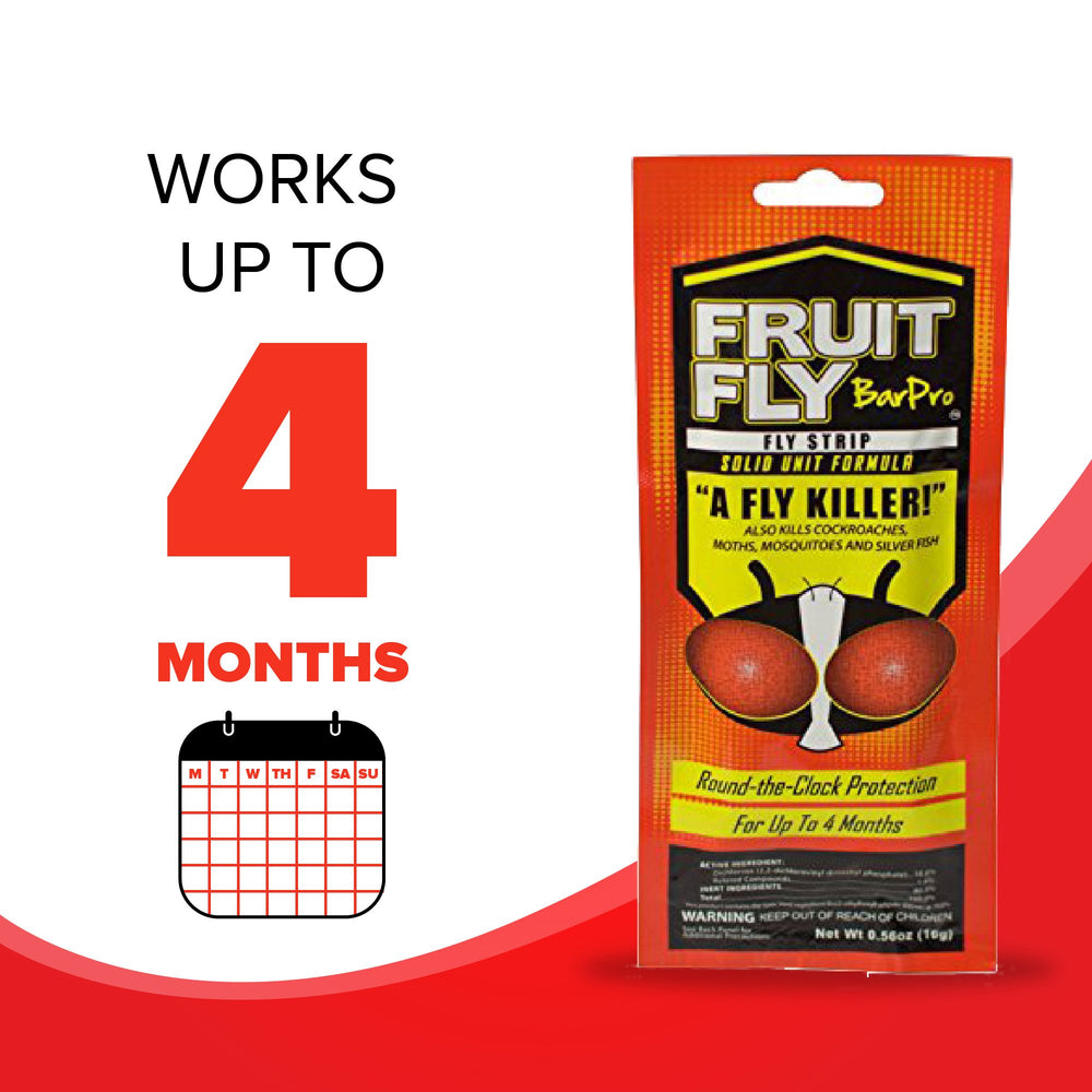 Fruit Fly BarPro strips displayed on a table with other pest control products