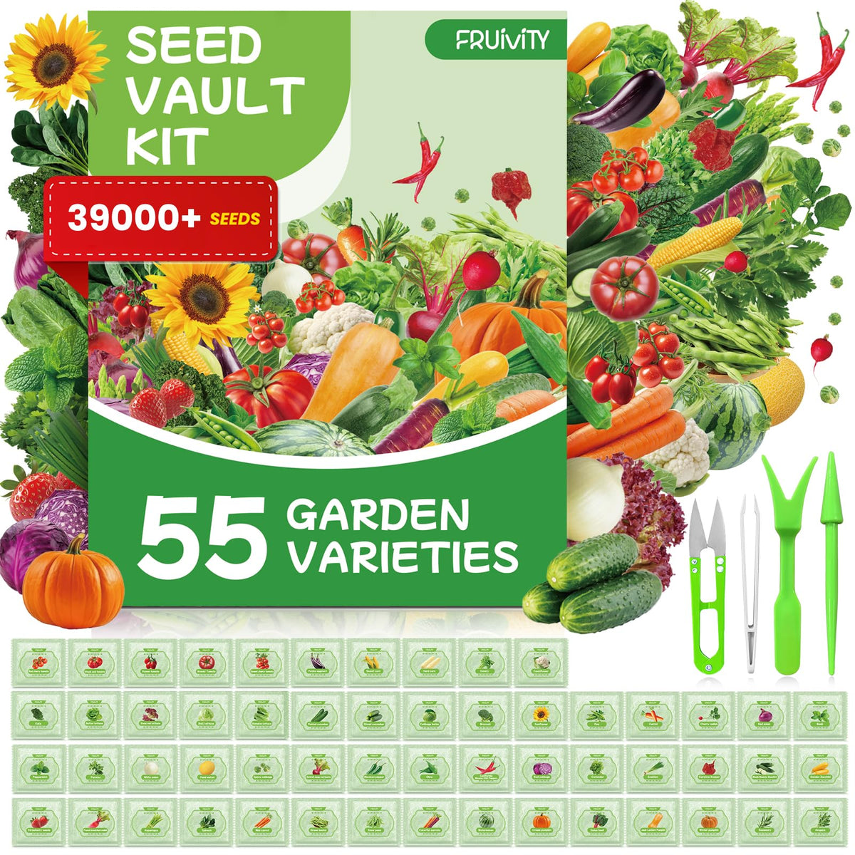 Fruivity 55 Vegetable Seeds Variety Pack front view