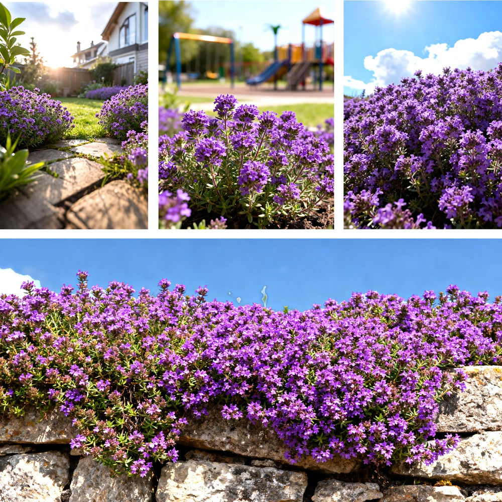 Fruivity Creeping Thyme seeds in a garden bed