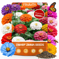 Fruivity Dwarf Zinnia Seeds package showing mixed flower seeds