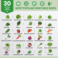 Fruivity Heirloom Seeds 30 varieties displayed on a table