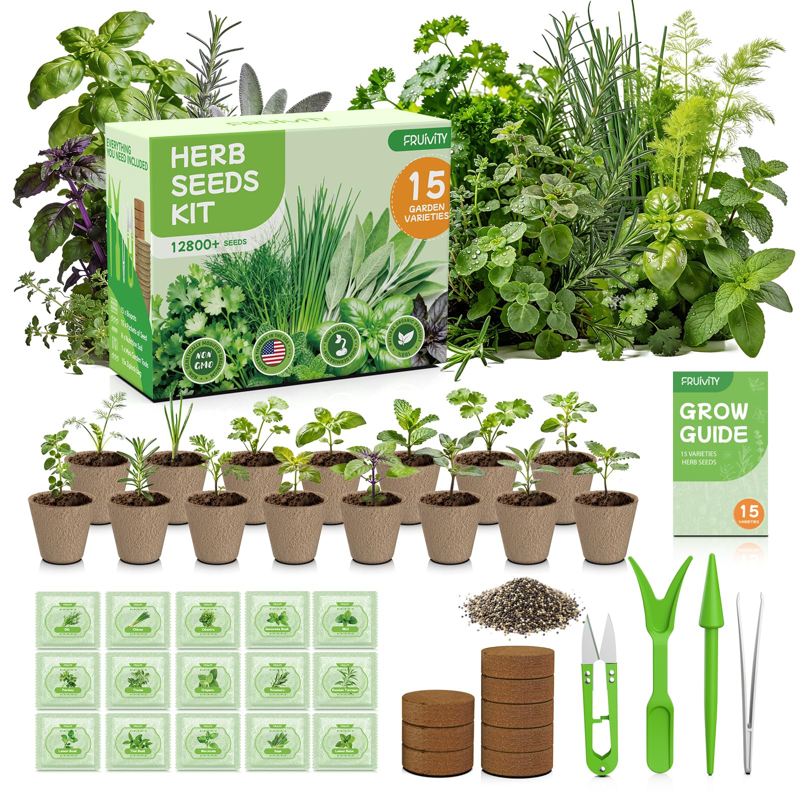 Fruivity Herb Garden Starter Kit packaging with seed varieties