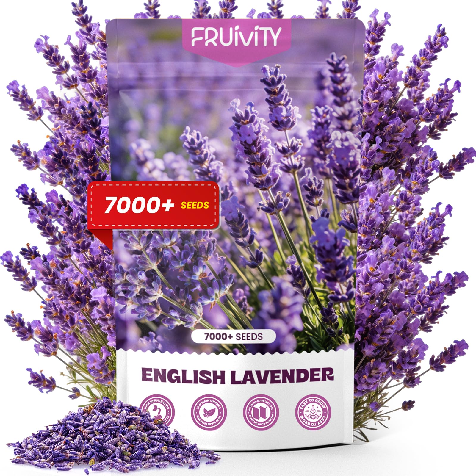 Fruivity Lavender Seeds packet front view with purple flowers