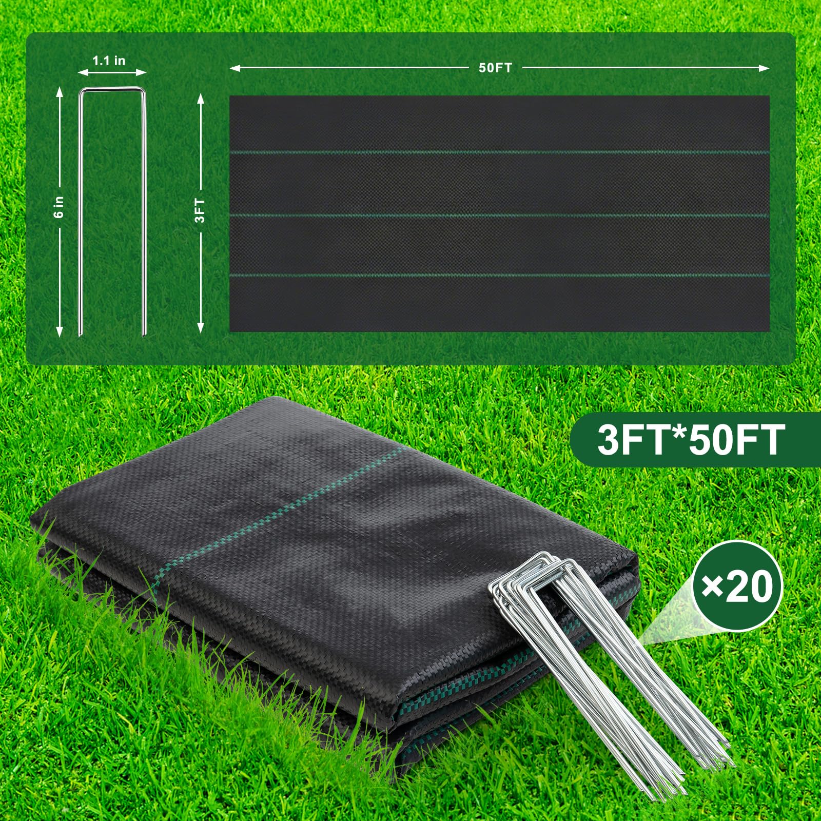 FrutPunch weed barrier fabric with U-shaped stakes included