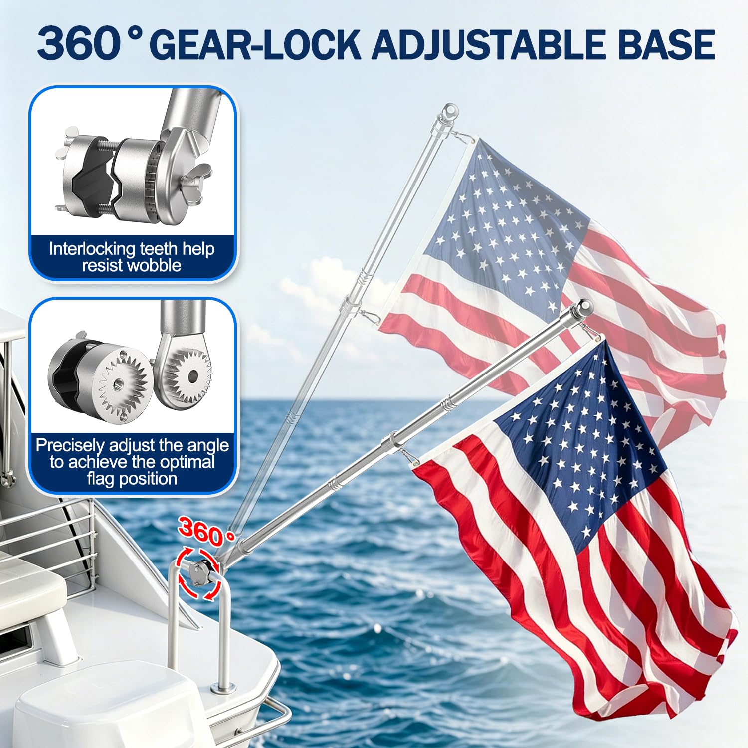 Fshihine Flag Pole Holder side view, clamp design