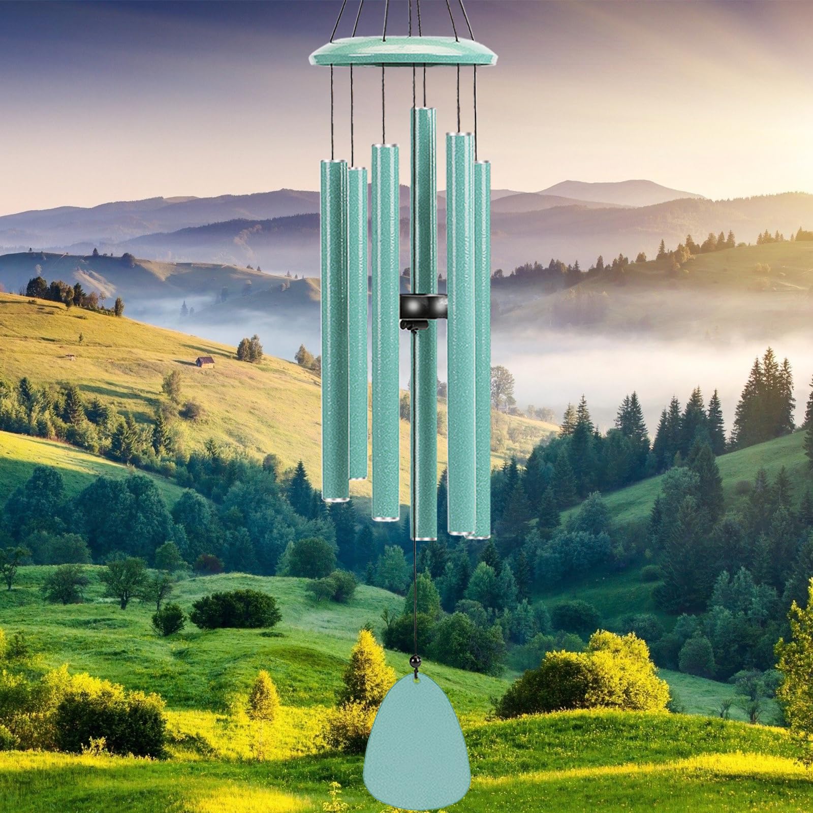 FSVGYY 32-inch Cyan Aluminum Wind Chime front view