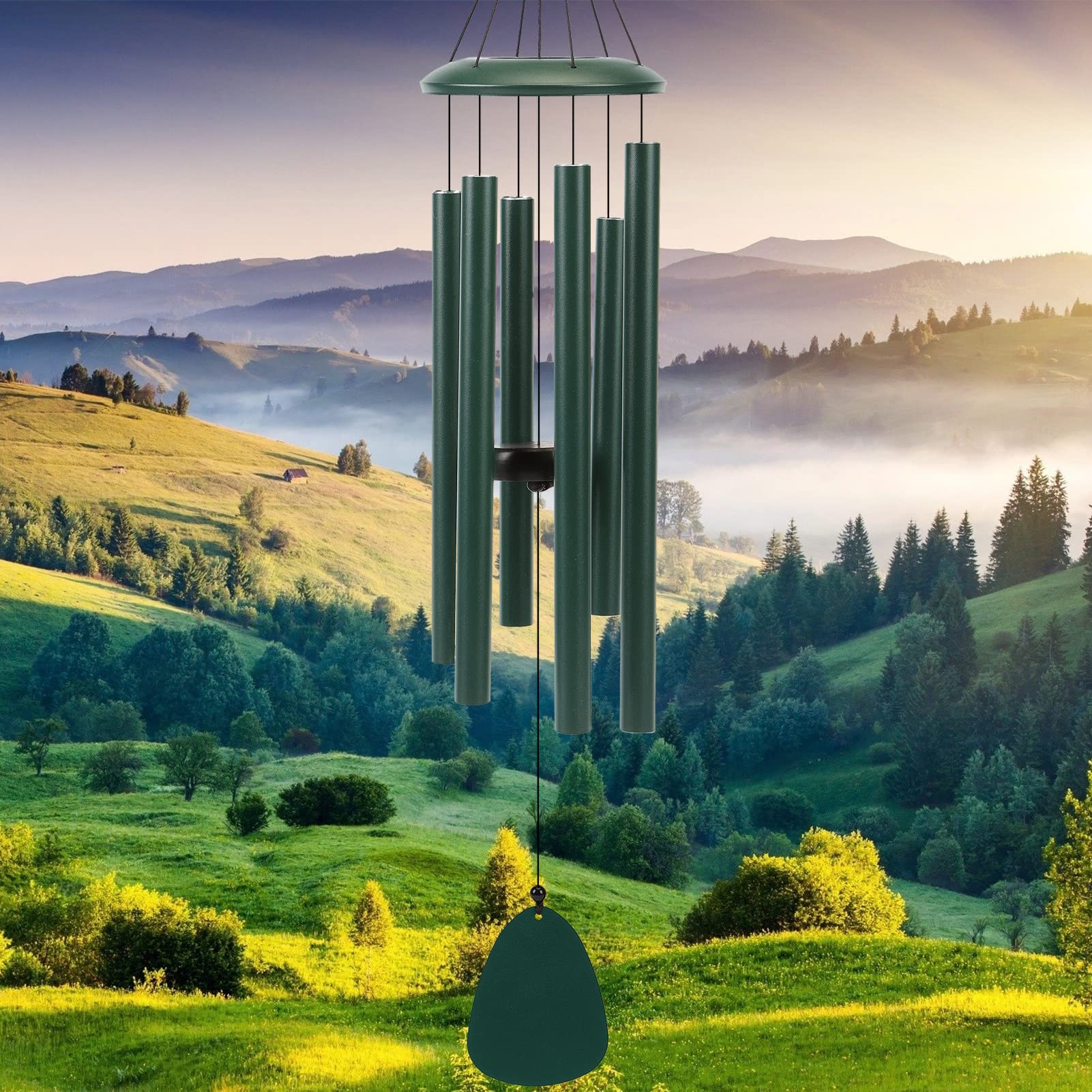 FSVGYY 32-inch wind chime in forest green, front view