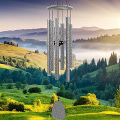 FSVGYY Wind Chimes 32 inch silver aluminum front view