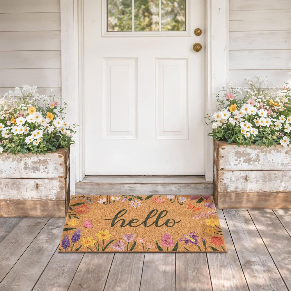 Fttoyoly Colorful Wildflowers Welcome Mat in a garden setting
