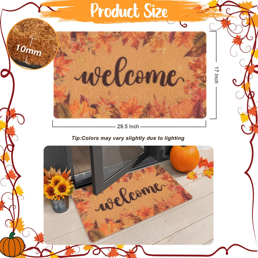 Fttoyoly doormat placed at front door, showcasing seasonal decor