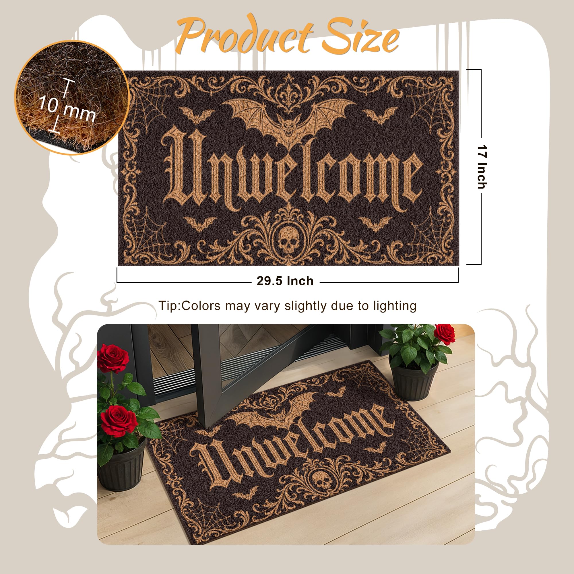 Fttoyoly doormat showing the Unwelcome lettering and swirling accents