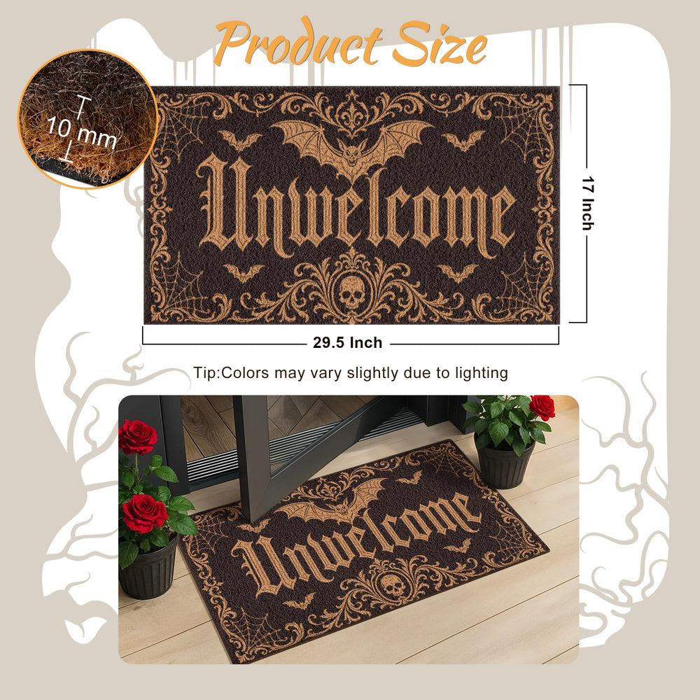 Fttoyoly doormat showing the Unwelcome lettering and swirling accents