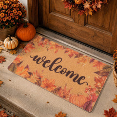 Fttoyoly Fall Maple Leaf Door Mat front view with autumn design