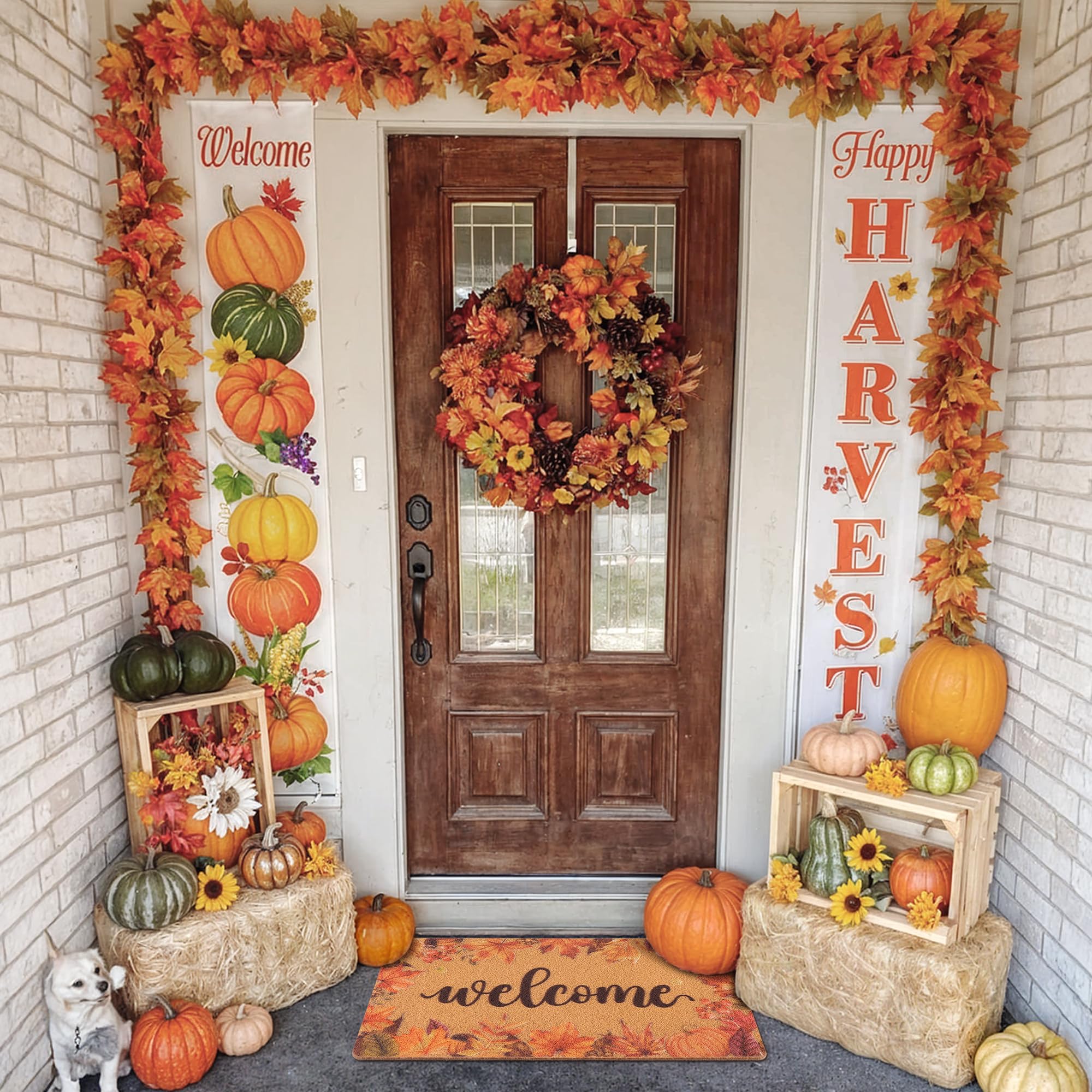 Fttoyoly Fall Maple Leaf Door Mat in mudroom environment