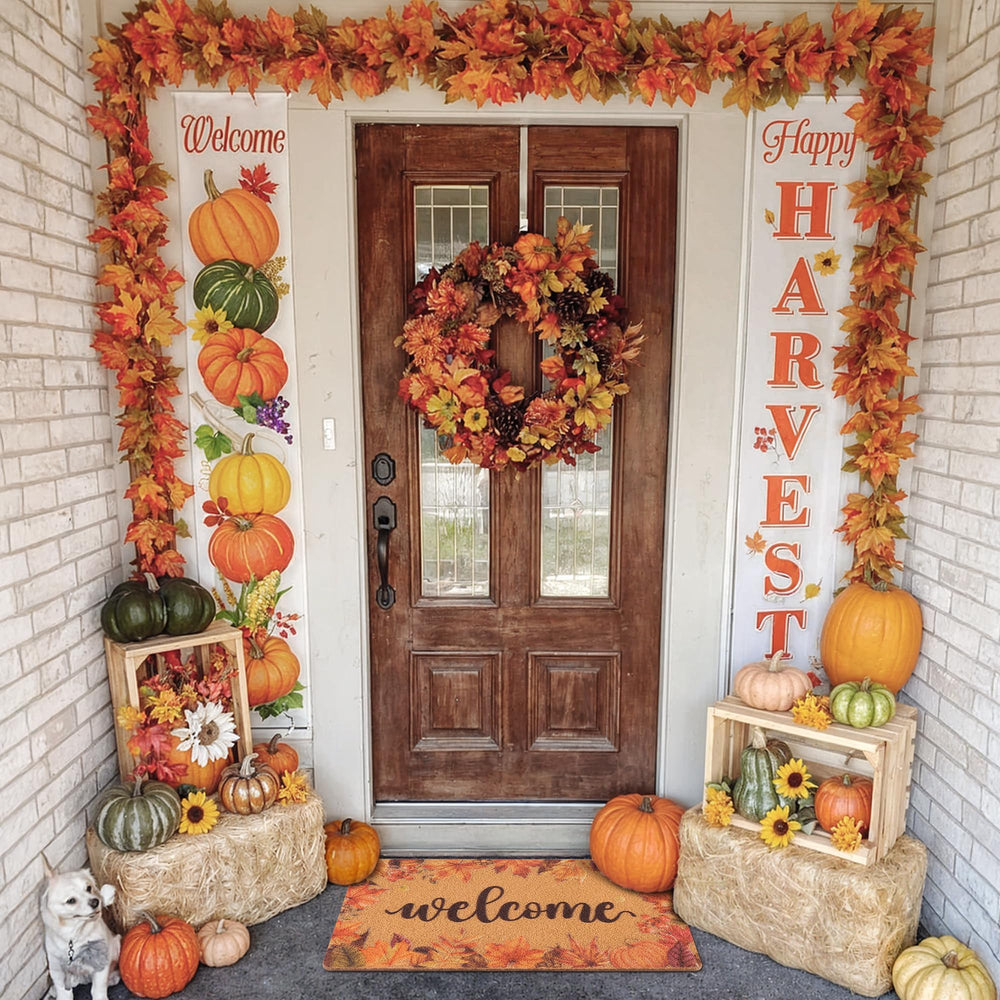 Fttoyoly Fall Maple Leaf Door Mat in mudroom environment