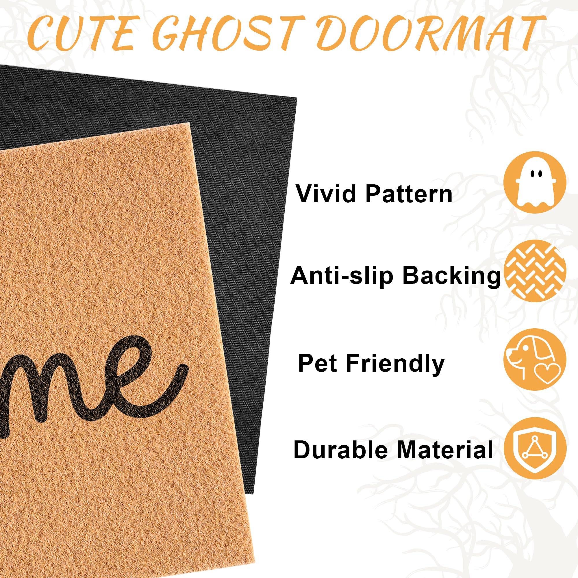 Fttoyoly Ghost Welcome Door Mat on a porch