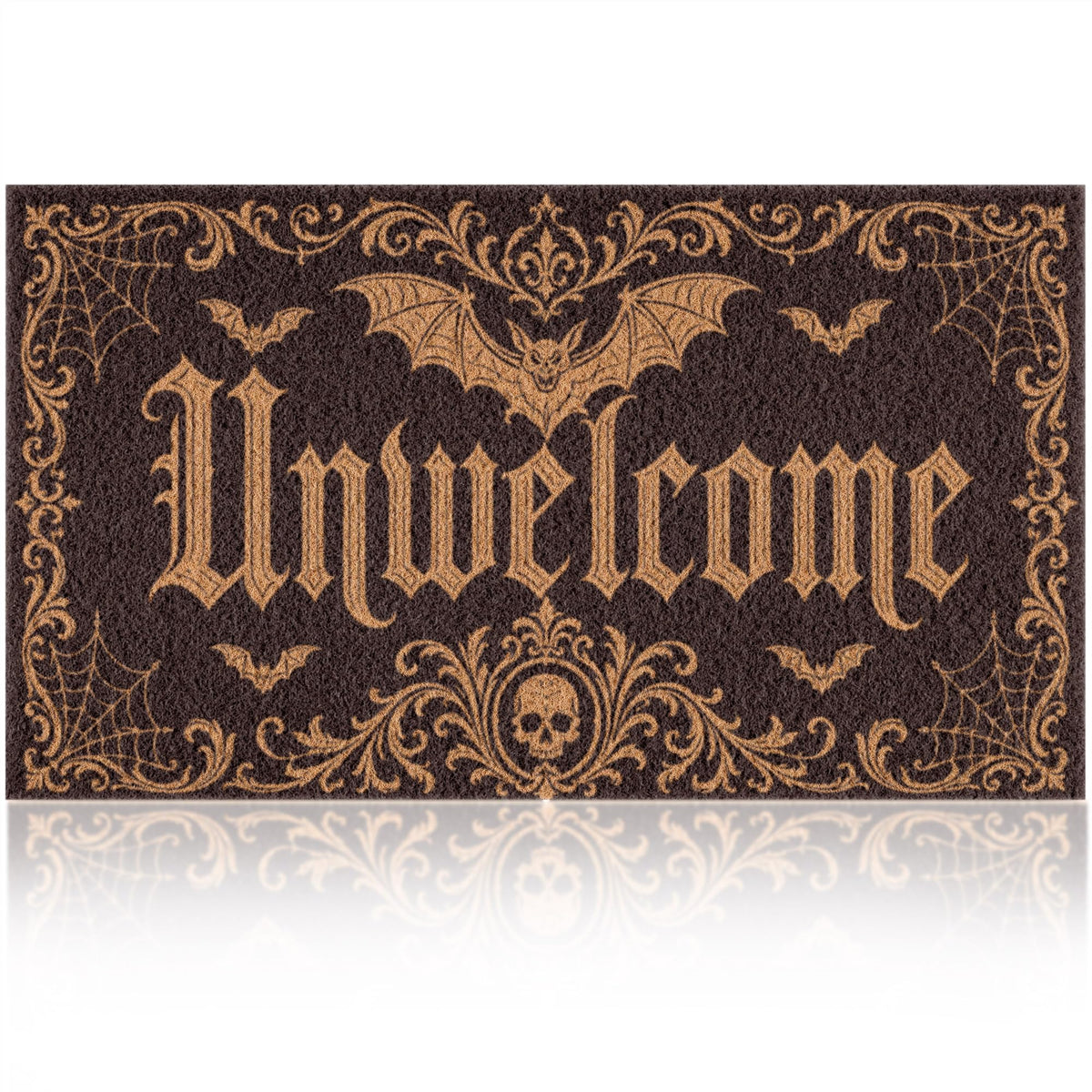 Fttoyoly Halloween Front Door Mat Gothic Bat Skull front view