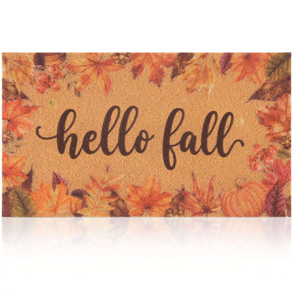 Fttoyoly Hello Fall Pumpkin Door Mat rolled up for storage