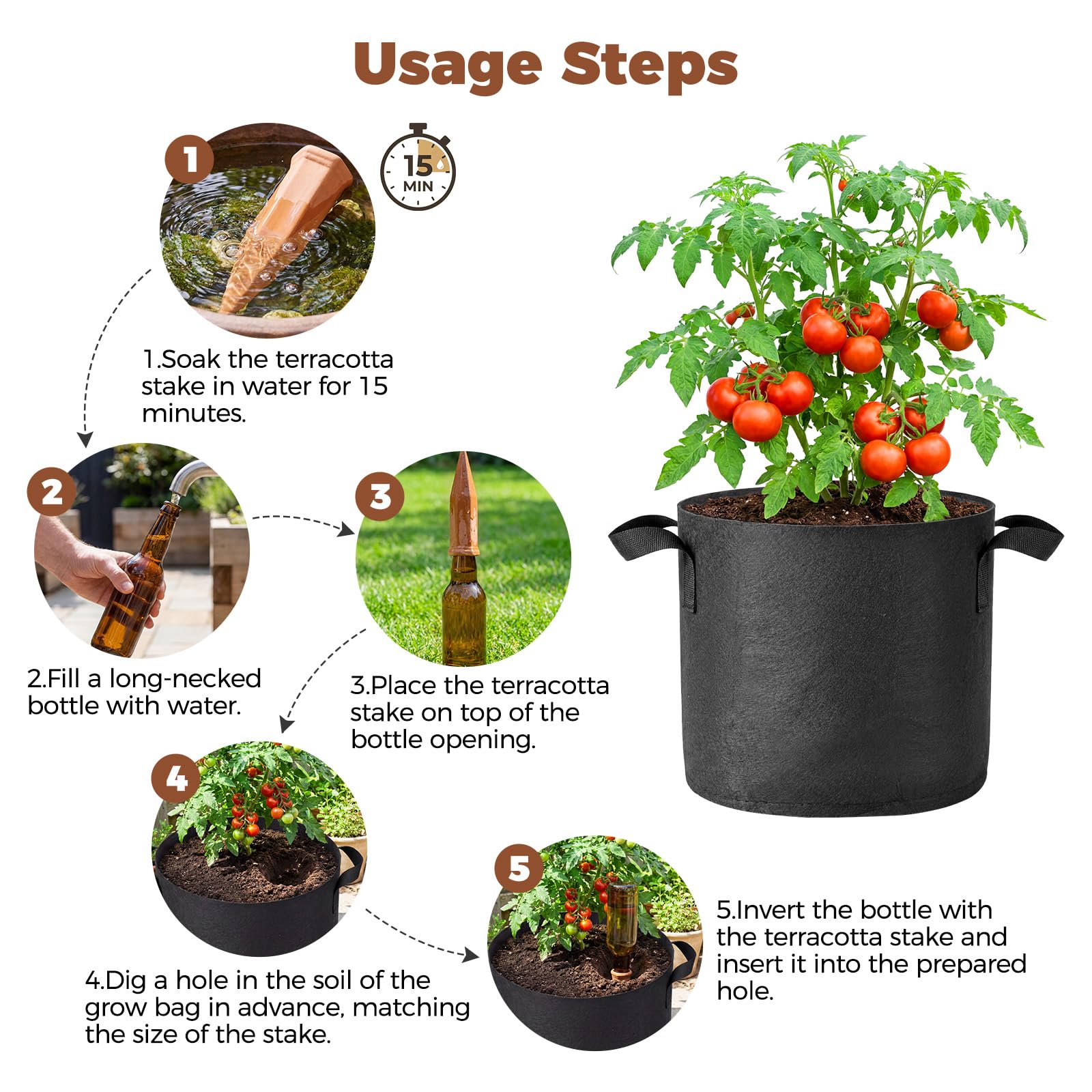 FuBegi terracotta watering spike and bottle setup