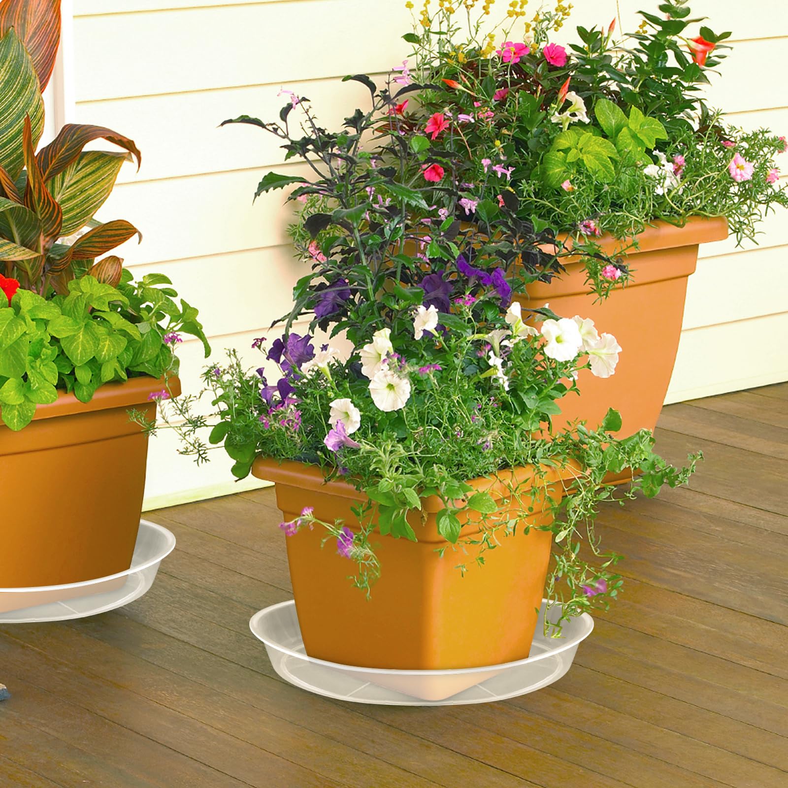 FUIJOL 14-inch clear plant saucers in packaging
