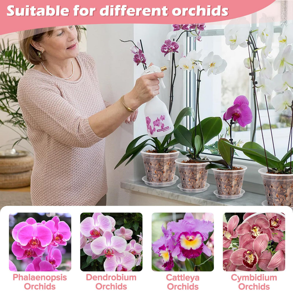FUIJOL clear orchid pots in a garden setting