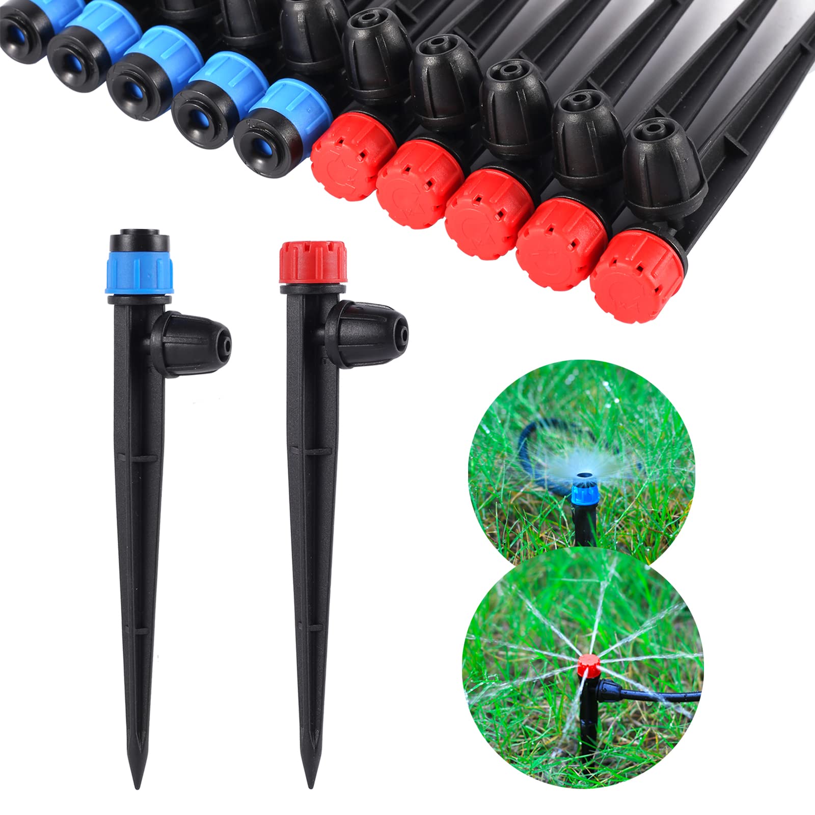 FULAIERGD 25 Pcs drip irrigation spray emitters set with adjustable red water flow drippers