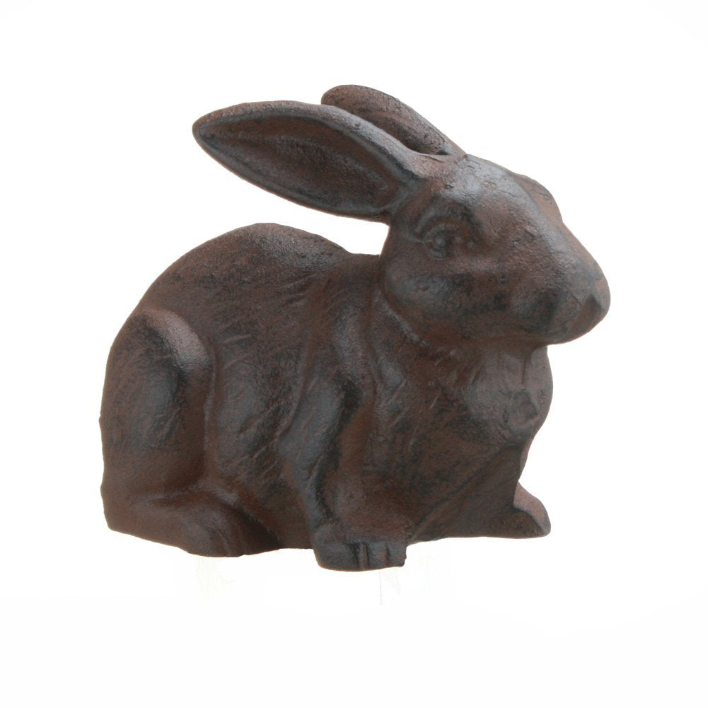 Full-bodied cast iron rabbit garden figure in rust colour