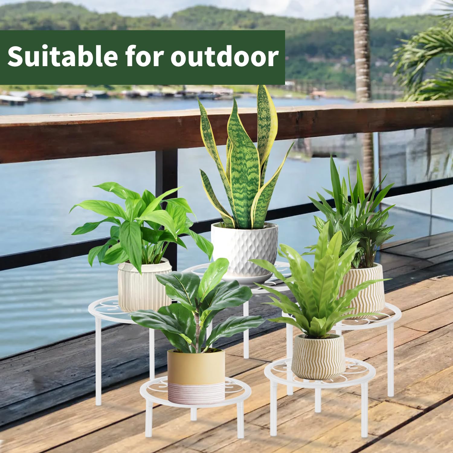 full set of mekpiwu 5 pack metal plant stands in white