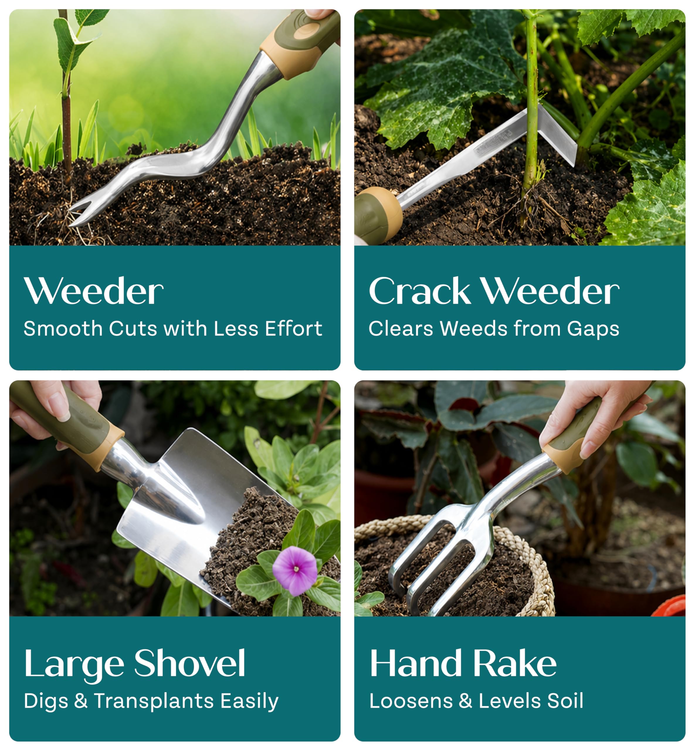 Full view of Craft911 gardening tools laid out on a table