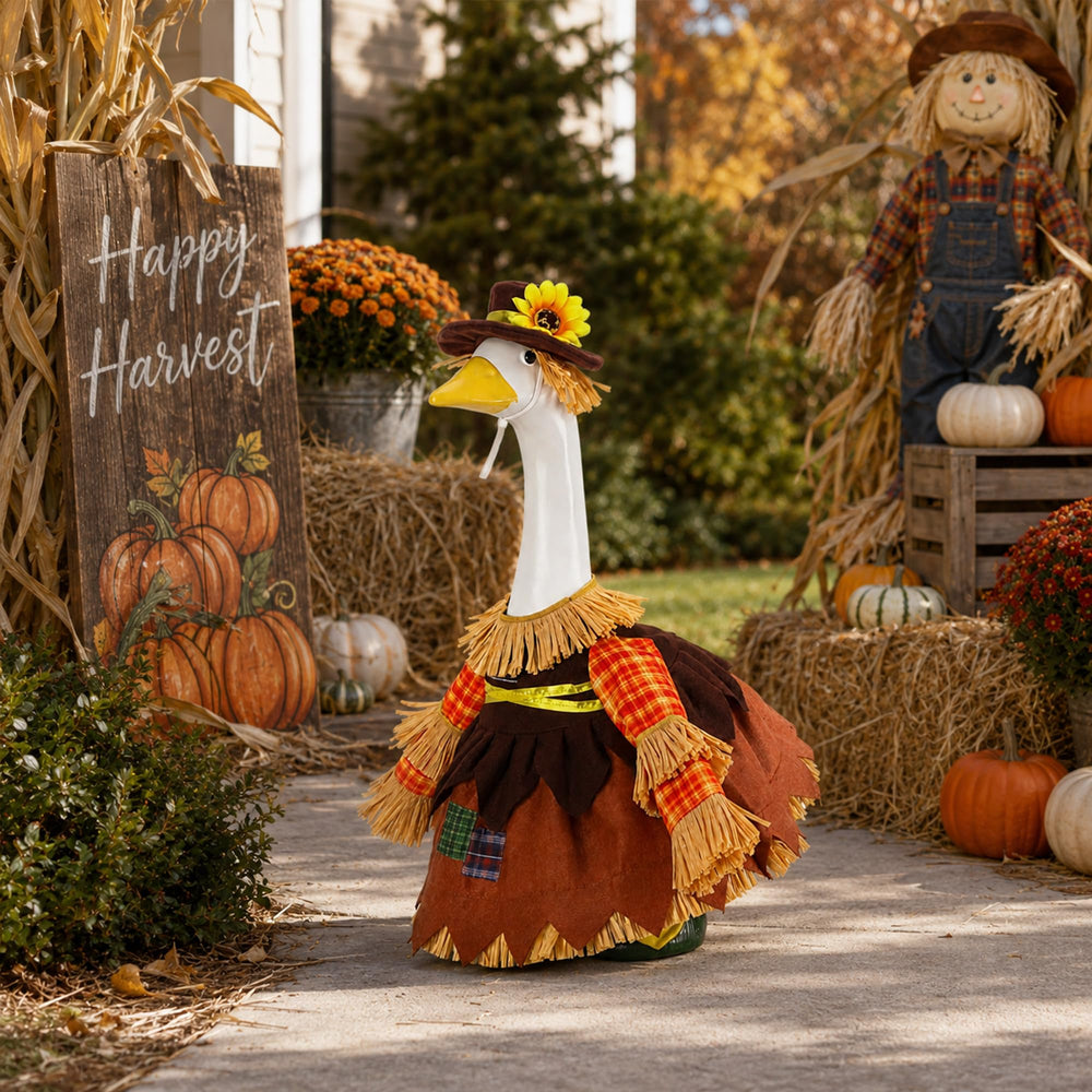 Full view of DECOHS scarecrow costume for autumn decorations