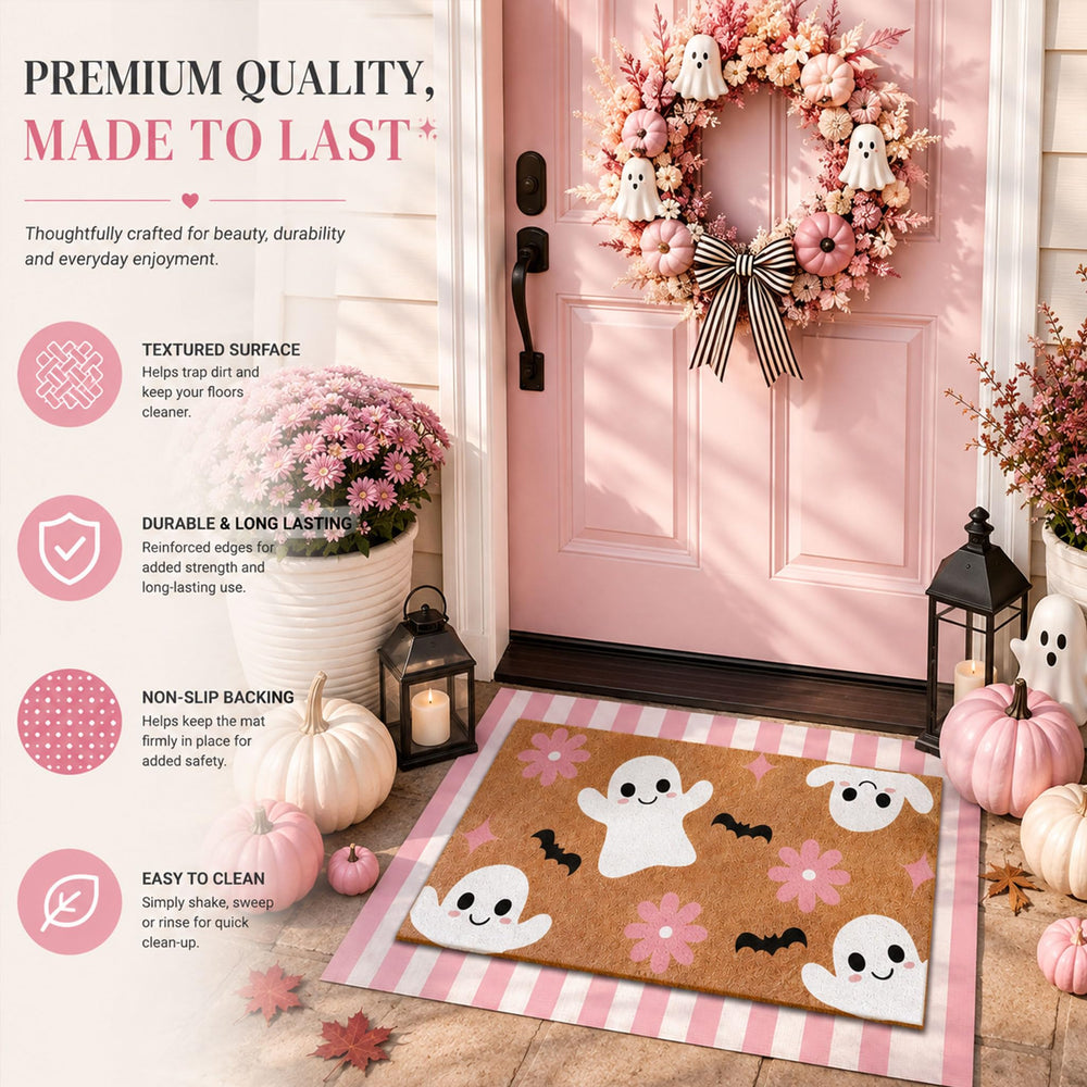 Full view of Drydiet Halloween door mat set on a porch