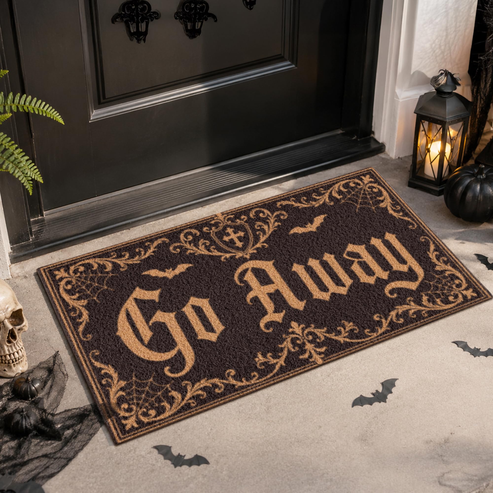Full view of Fttoyoly Halloween Door Mat placed at an entrance