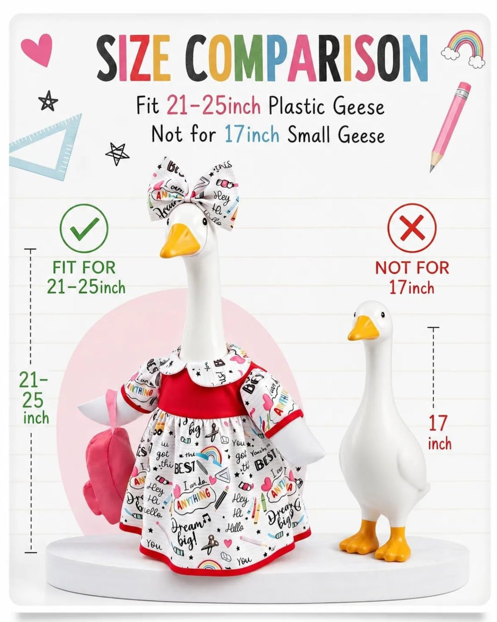 Full view of GigaCircle goose dressed for first day of school