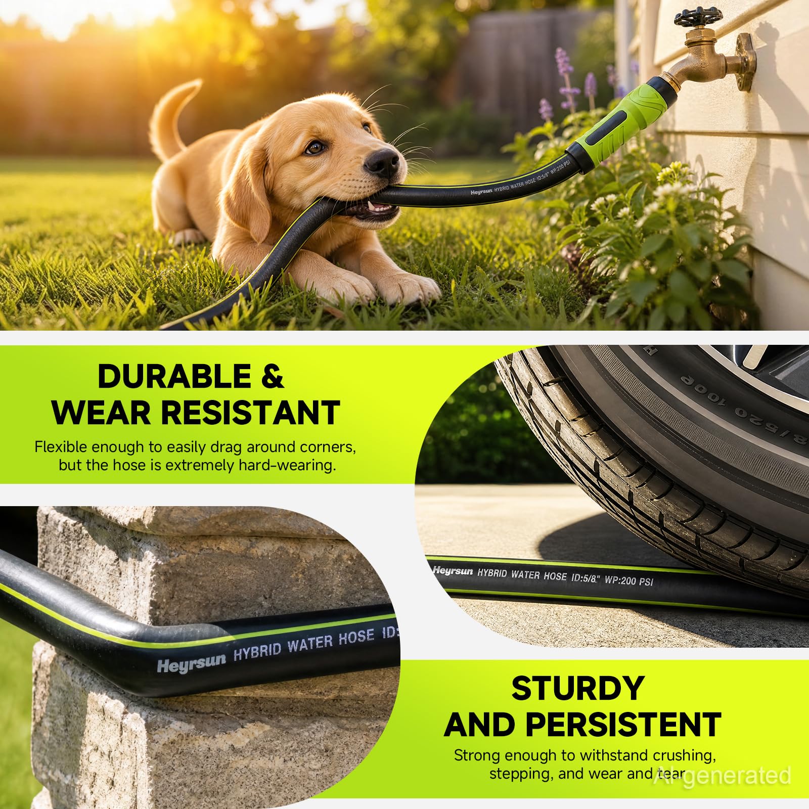 Full view of HEYRSUN garden hose packaging