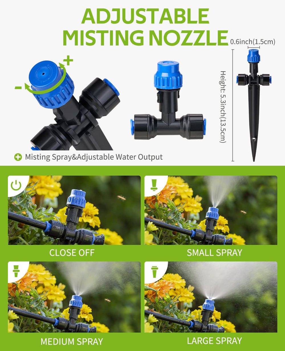 Full view of HIRALIY 59FT drip irrigation tubing layout in a garden