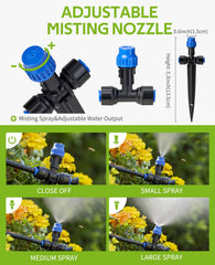 Full view of HIRALIY 59FT drip irrigation tubing layout in a garden