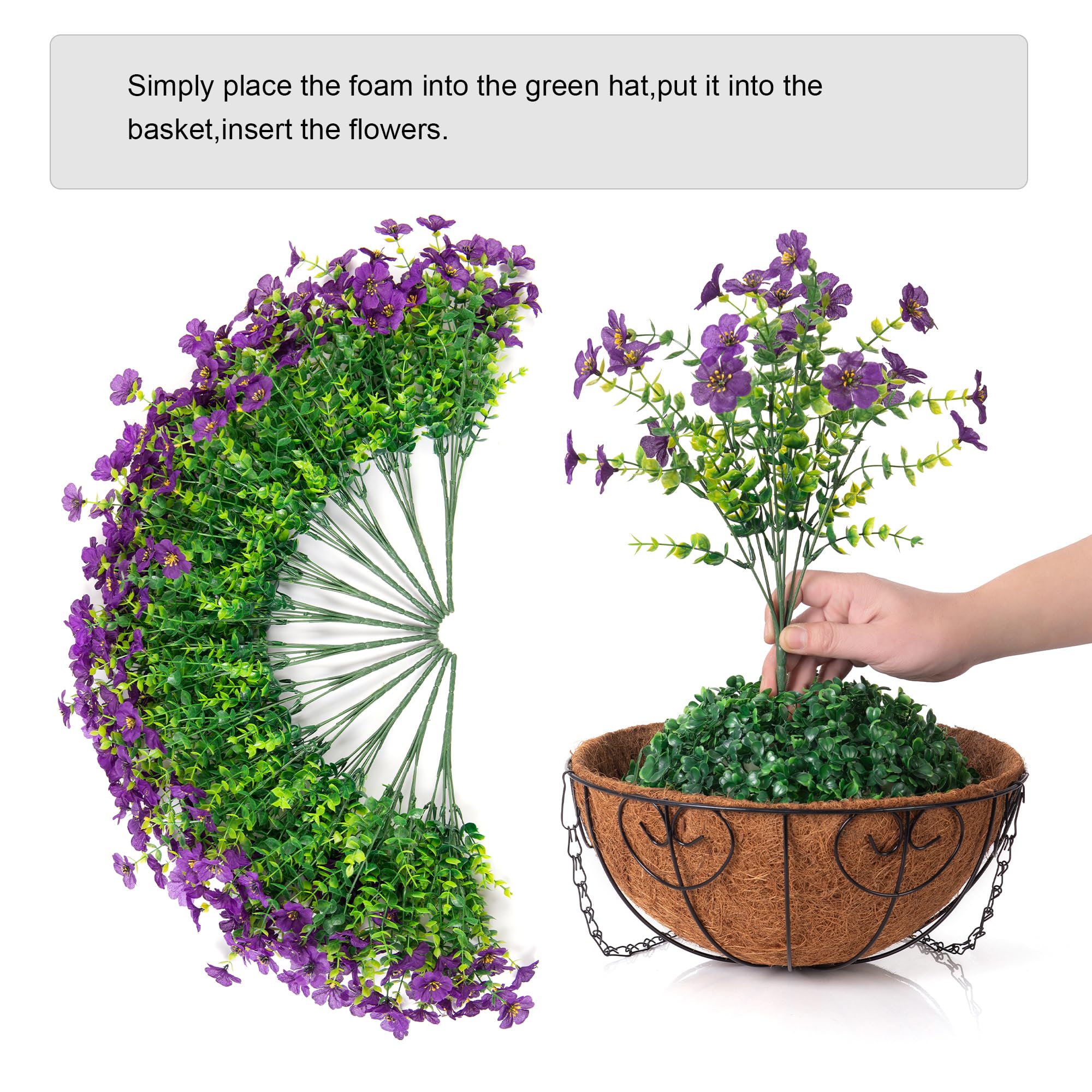 Full view of HyeFlora Artificial Hanging Flower Basket outdoors