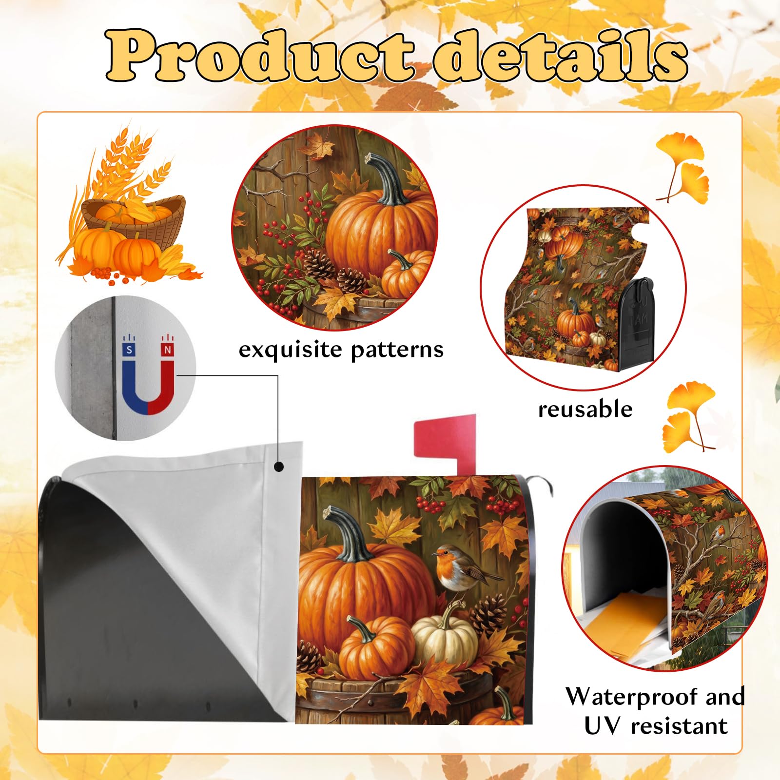 Full view of mailbox with VISSTREE autumn cover in a garden setting