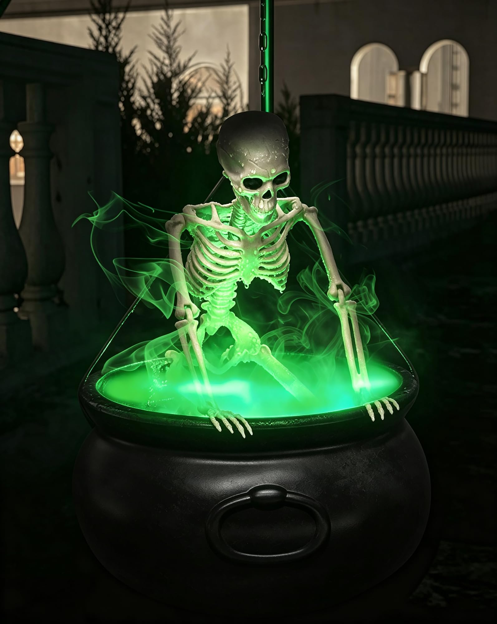 Full view of the 52-inch CheerBloom cauldron with mist