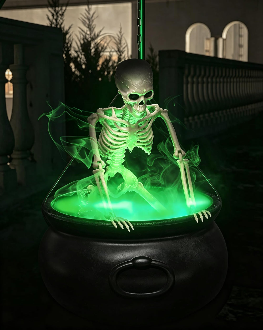 Full view of the 52-inch CheerBloom cauldron with mist