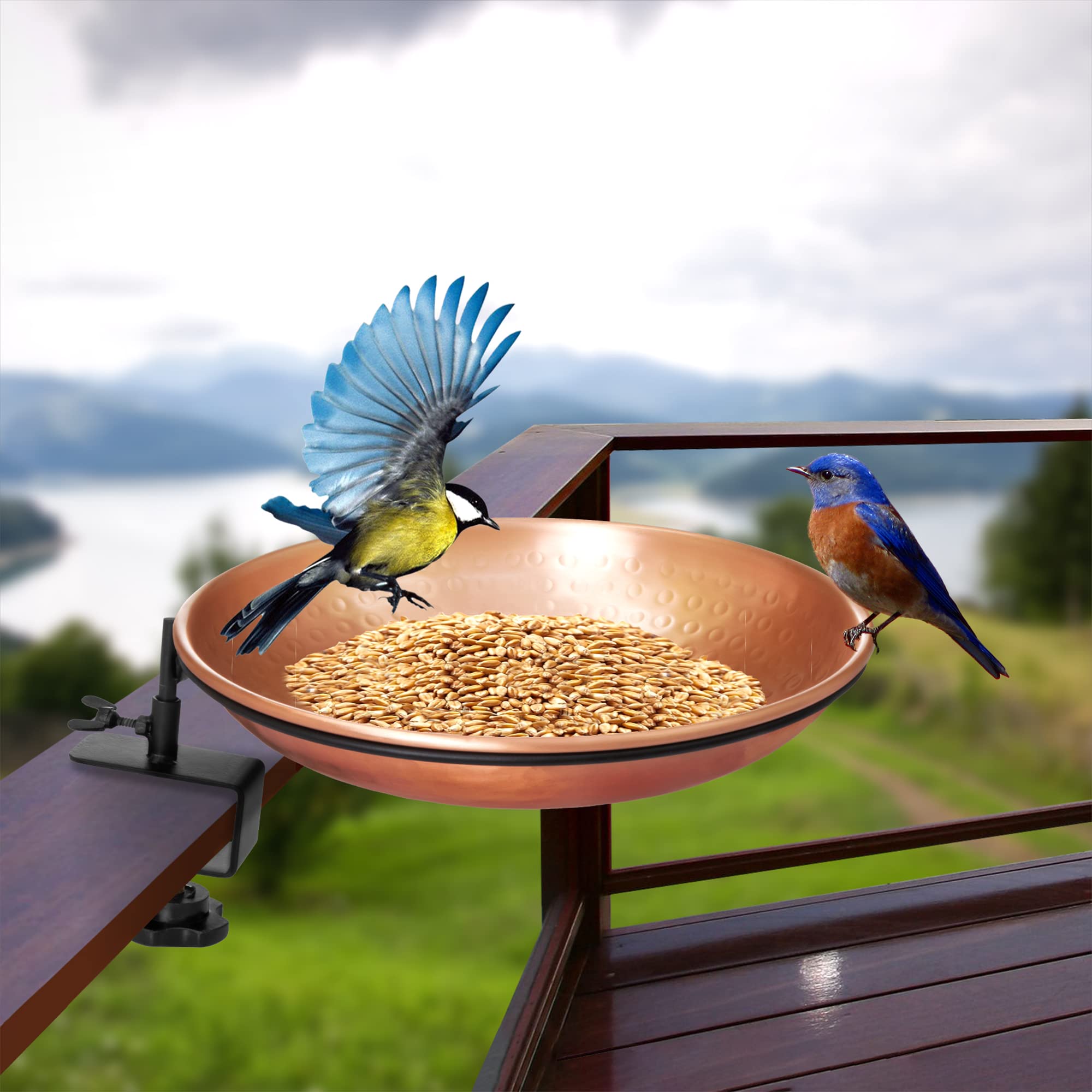 Full view of the decorative bird bath in a garden setting