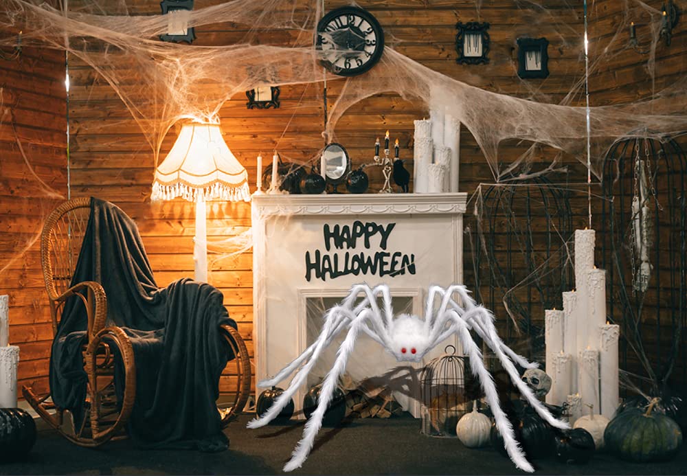 Full view of the DIYDEC Halloween Spider in a graveyard scene