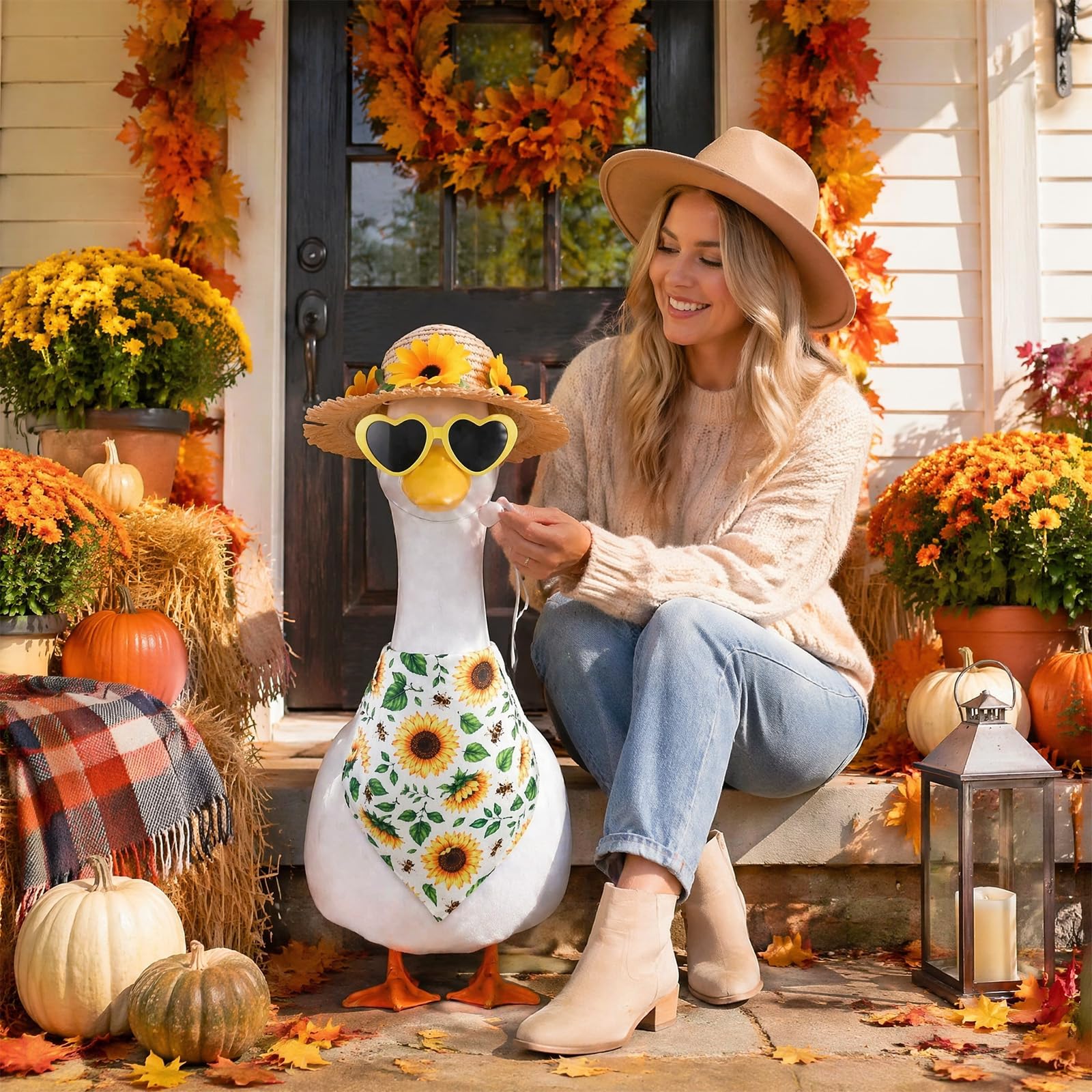 Full view of the Fall Goose Outfit on a 23-inch statue