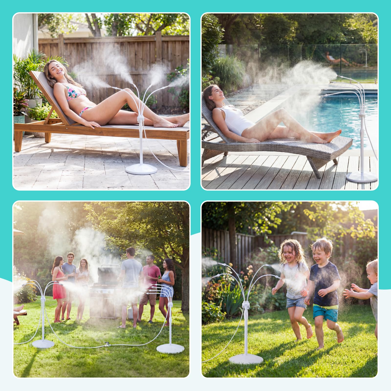 Full view of the homenote Standing Misting Cooling System with hose