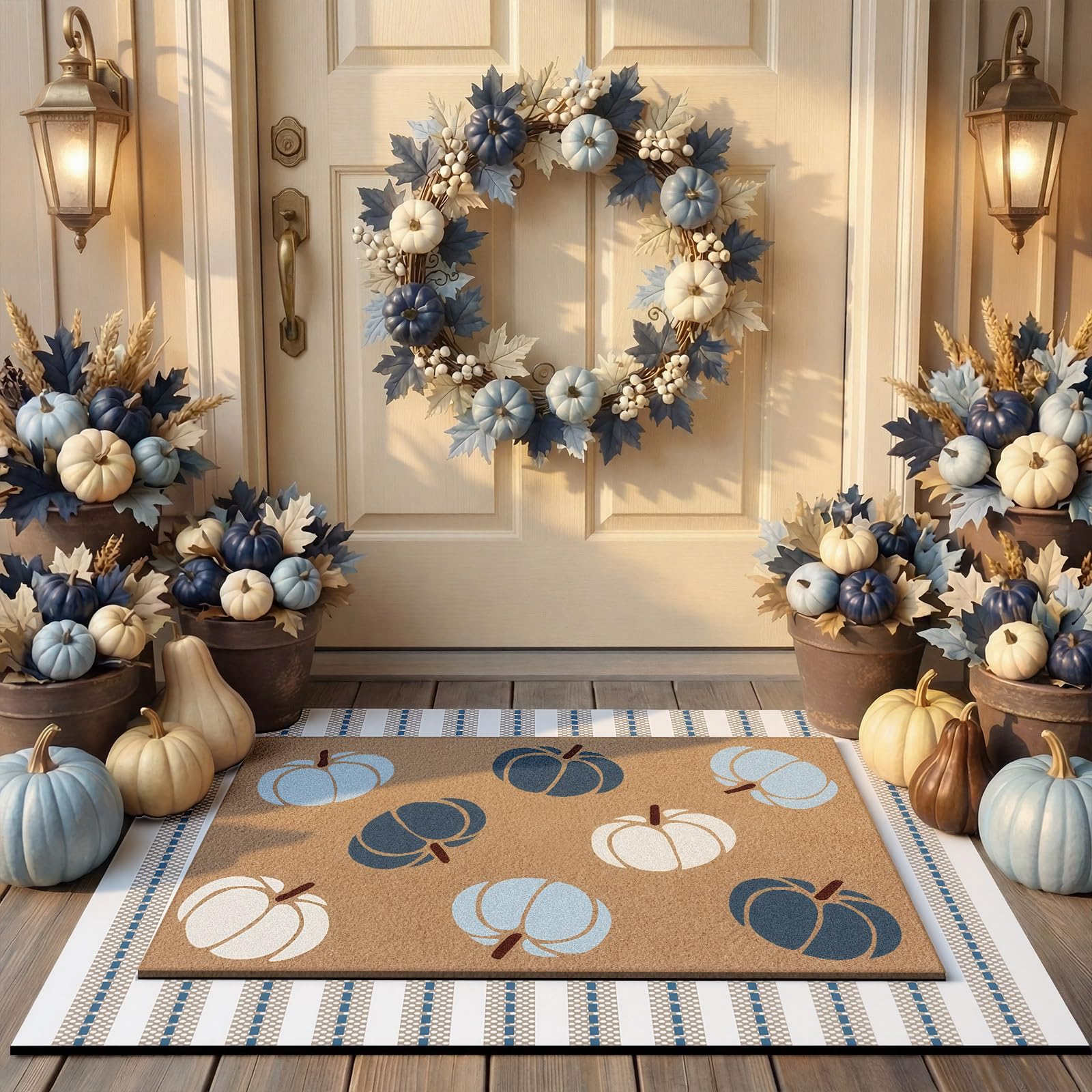 Full view of the layered doormat set in an entryway