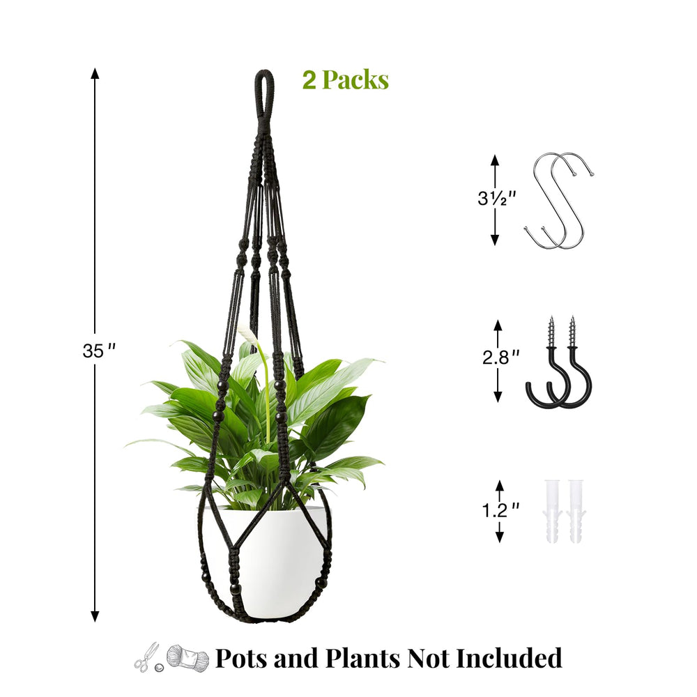 Full view of the LEWESU macrame plant hanger set displayed with indoor plants