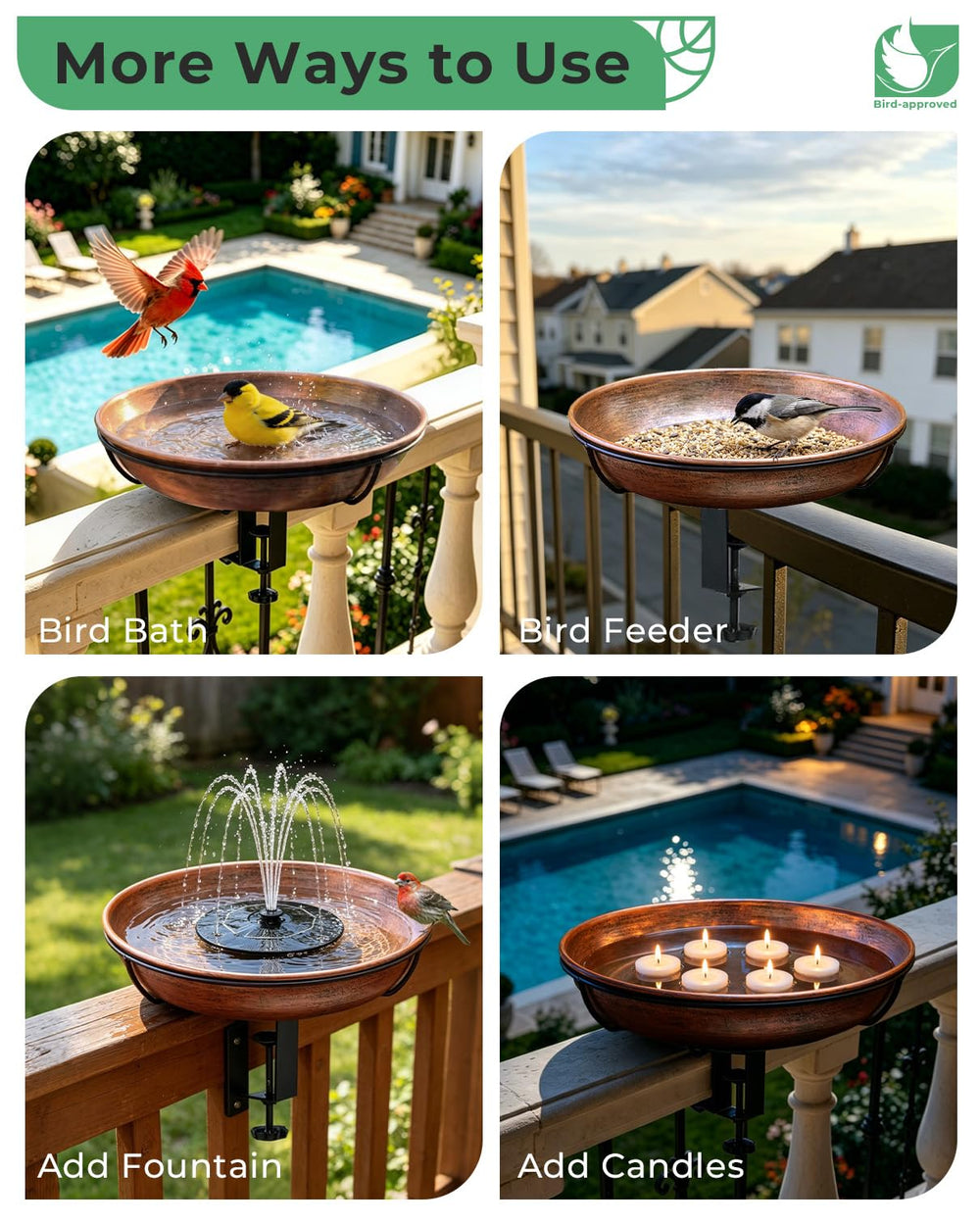 Full view of the OUISJYER bird bath in a garden setting