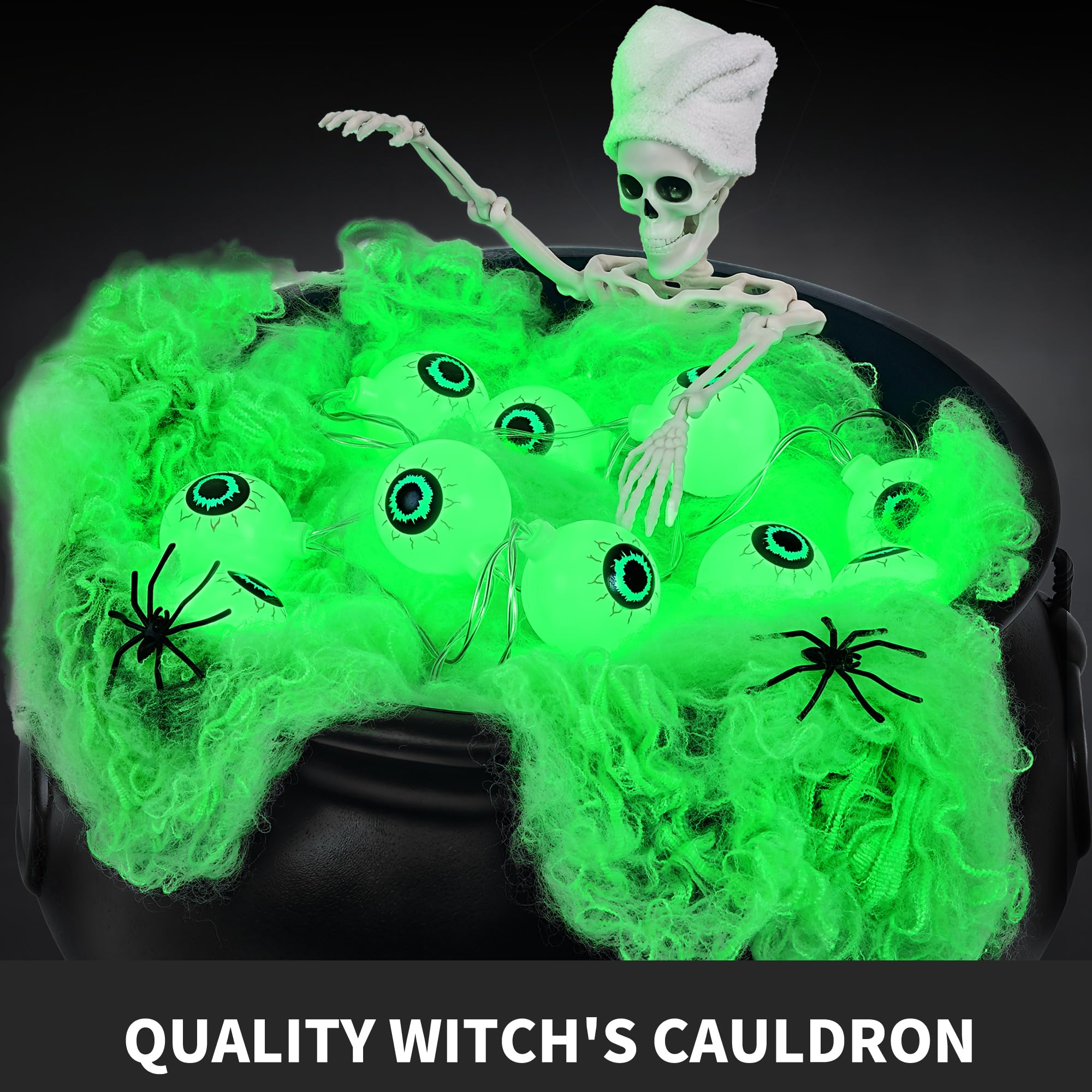 Full view of the witches cauldron in a garden setting